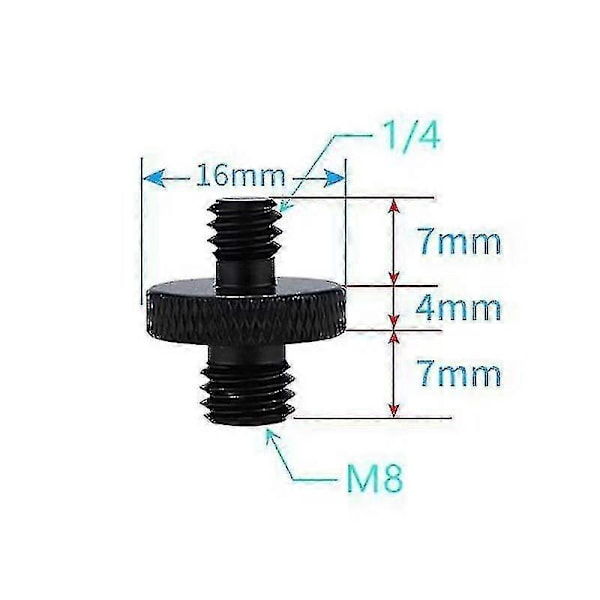 1/4 Hann Til M8 Gjenget Kameraskrue Adapter Konverter For Kamerabur Rigg/Stativ/Monopod/Kulehode/Lysstativ/Skulderrigg (4 stk, Svart) Zekai