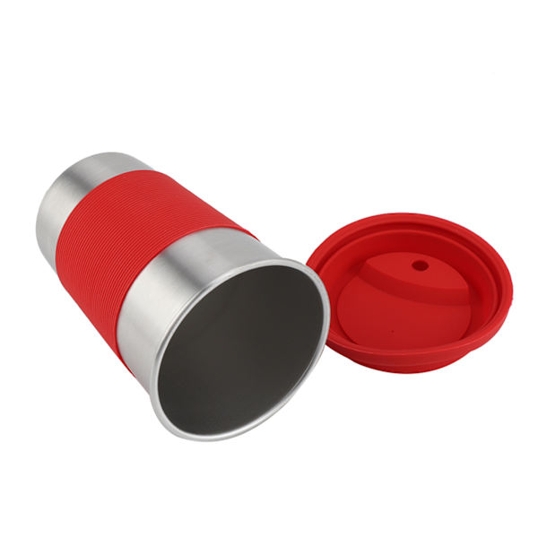 500ml Rostfritt Stål Mugg Dricka med Silikonlock & Lock Värmeisolering Vattenflaska (Röd)