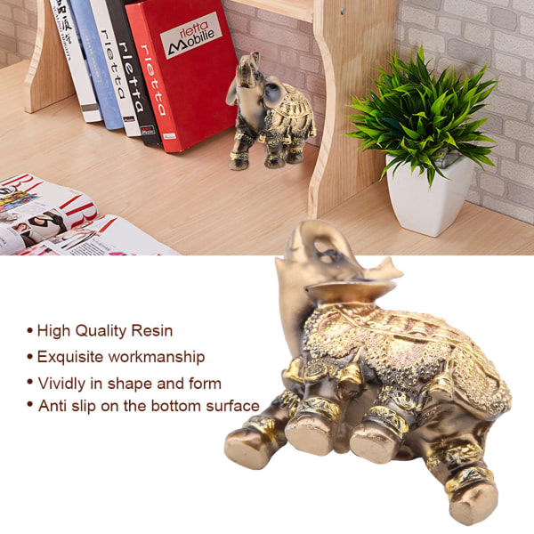 Lucky Feng Shui Golden Elephant Statue Skulptur Rikdomsfigur Gave Home Decoration(M)