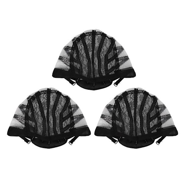 3 st Elastisk peruk Mesh cap Svart Nylon Andas Stretchable Fake Cover för Cosplay Makeup