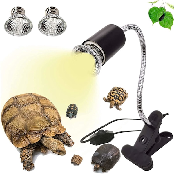UVA UVB pærer 25W og 50W, 2 Reptil Lamper Varme Terrestrisk Skildpadde Lampe med Lang Base 360° Rotation til Reptiler og Padder
