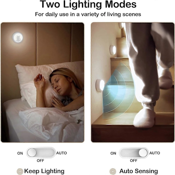 Hvid Genopladelig Induktions LED Natlampe Sæt med 2 stk. Automatisk Baby Natlampe Sød Form til Børneværelser, Stuer, Badeværelser, Gange, Trapper