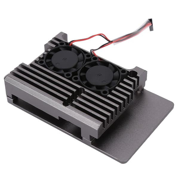 Kjøleveske i aluminiumslegering med varmeavledning og vifte for Raspberry Pi 4 B Model Grå