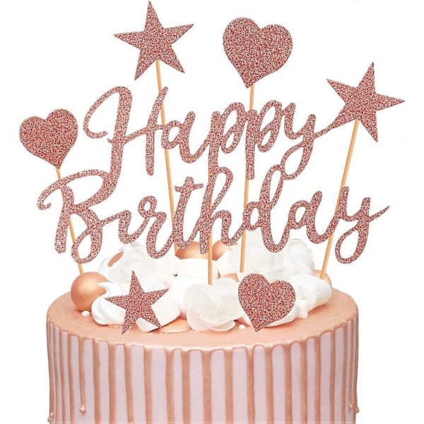 Gratulerer med dagen kake topper, 22 pakke rosegull bursdag kake toppers, jente bursdag kake topper, hjerte, stjerner Gratulerer med dagen kake topper - Passer for
