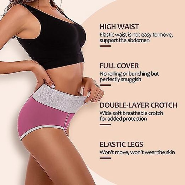 Naisten korkeavyötäröiset puuvillaiset pikkuhousut - Multipack - koko selkäpeitettävä naisten alusvaatteet, 2 kpl (tumma, L)