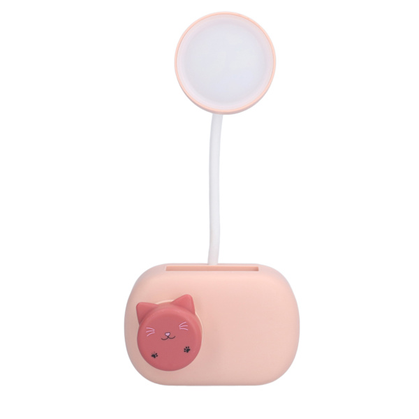 Skrivbordslampa tecknad katt multifunktionell LED-skrivbordslampa med pennvässare USB-kabel för studierum sovrum kontor presentrosa