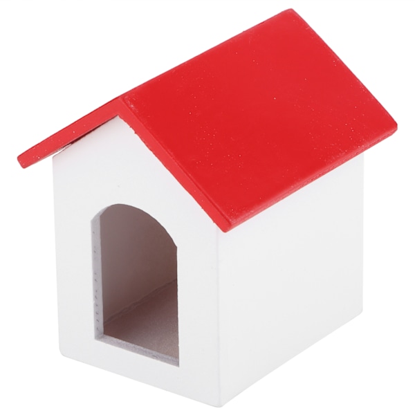 1:12 Dockhus Trähundhus Simulerad Miniatyr Kennelmodell Lekleksakstillbehör Rött Tak Vit Vägg Kennel