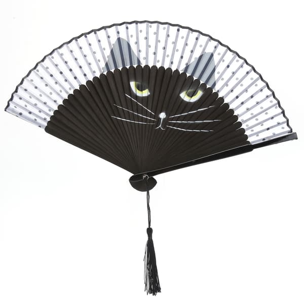Kattvikfläkt Målad Bläckstråle Japansk Stil Tecknad Handhållen Bröllopsdans Kyrkpresenter