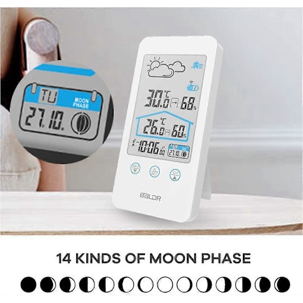 Digital Termometer Hygrometer Praktiska Trådlösa Väderstationer med Utomhussensor Barometer Bakgrundsbelysning Tidsvisning