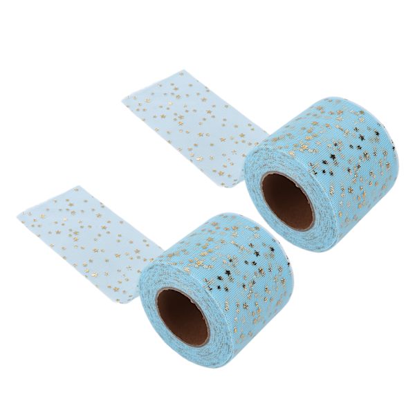 2 rullar glitter tyll med glänsande utseende, enkel användning, tillräcklig mängd, fyra färger, nättygstyll för DIY-dekor, himmelsblå