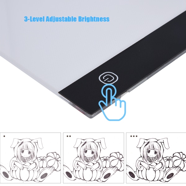 A4 USB LED Light Stencil Board Light Box Tracing Tegnebrett (3-nivå justerbar lysstyrke)