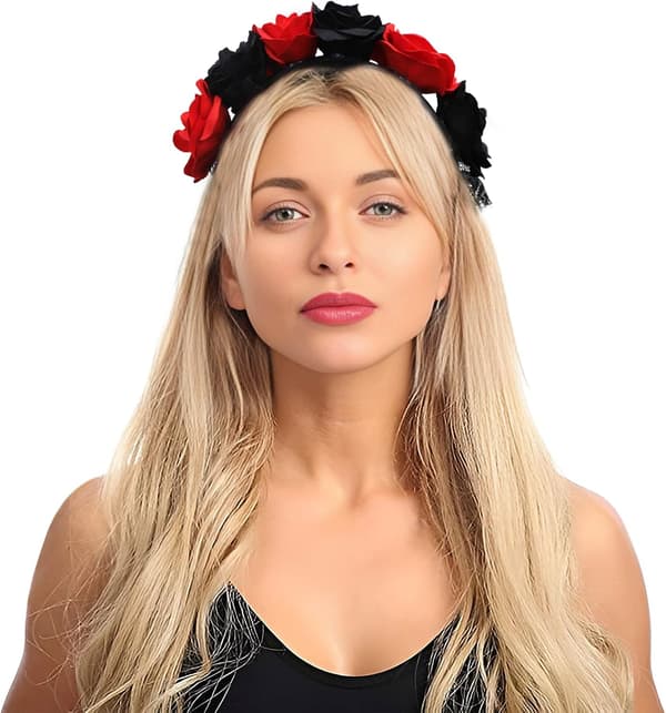 Halloween Gotisk Blomstergirland med Svart Slør Hårbånd Cosplay Bryllup Hodeplagg Kostyme Hodeplagg Tilbehør Red/Short