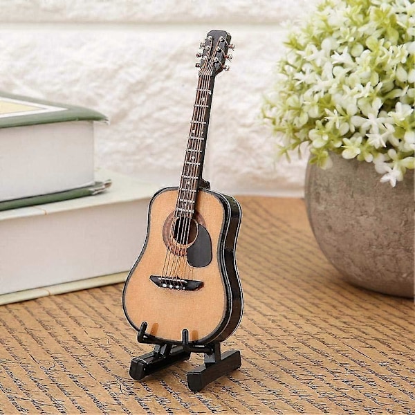 Mini Guitar Model Ornamenter Håndværk Træ Gaver Legetøj Boligindretning Med Opbevaringsboks Håndlavet (10CM)