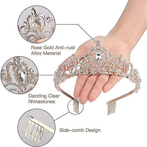 Rhinestone-utsmyckad kristallkronkam för bröllop, bröllop, bal, festspel och prinsessfester
