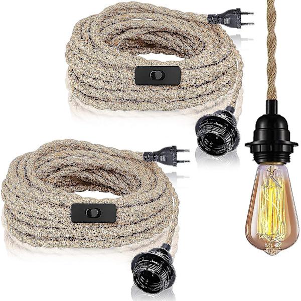 Hängande lampor i hamparep - 2-pack, 4,5 m kabel, E27-sockel, idealisk för hall, kök, matbord, bar