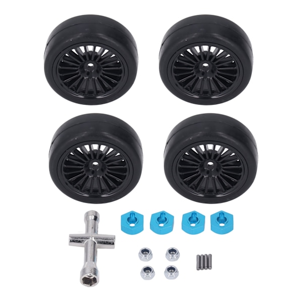 4Pcs 1/10 Scale RC Wheels and Tires Plastic Wheel Rim Rubber Tires Skin for 1/10 RC Car C Tire