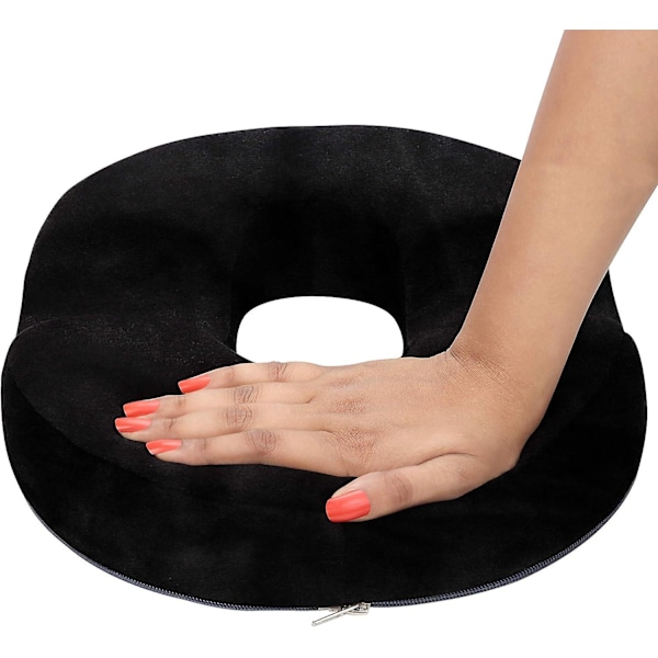 Sittdyna i Memory Foam - 41 x 33 x 6 cm i Svart Sammet - Ortopedisk Svanskudde för att Lindra Hemorrojder, Prostatasmärta - för Hemma, Bil, Kontor