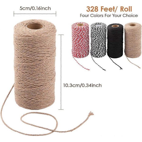 2 stk. Naturlig Jute Twine, 100 meter Twine-snor for DIY Kunsthåndverk, Hagearbeid, Gaveinnpakning, Pakkematerialer (Naturbrun)