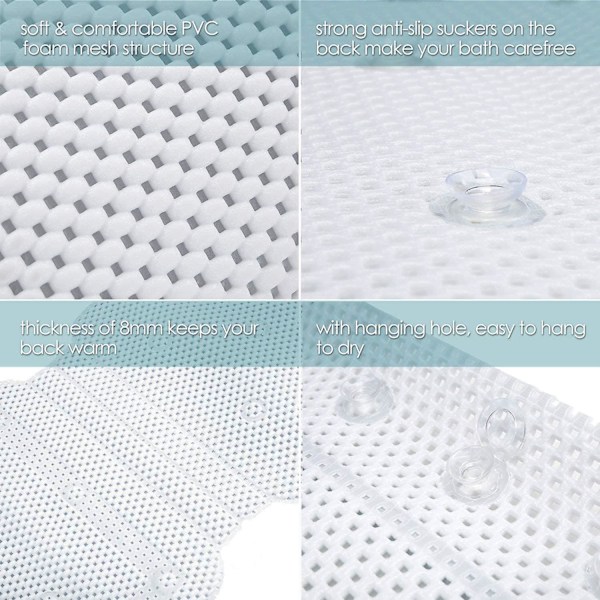 Koko kehon tukea antava kylpymatto kylpytyynyllä - 3D Air Mesh Spa -kylpyammetyyny - liukumattomat imukupit (125cm*36cm)