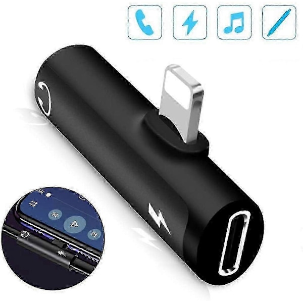 Hörlursadapter, adapter splitter, lightning splitter, ljudadapter svart rund