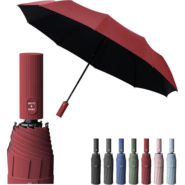 Kompakt Rød Parasol - 2 i 1 Foldeparasol med UV-beskyttelse og Lotus-effekt
