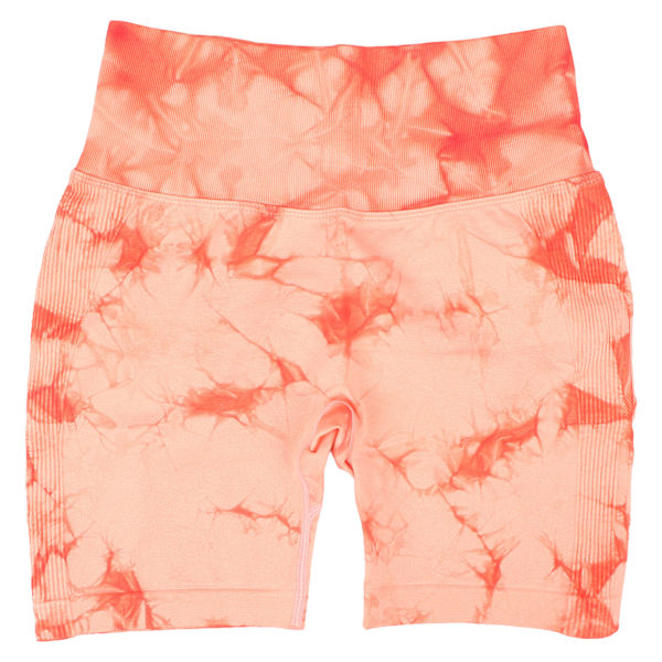 Kvinnors yogashorts med hög midja, snabbtorkande, höftlyftande, tie dye-träningsshorts, orange rosa L