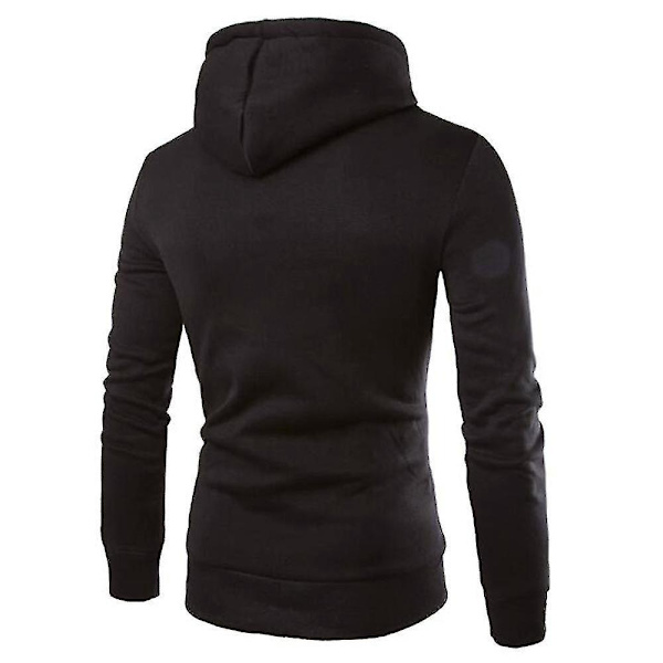 Høj Hals Dobbeltbrystet Mænds Hættetrøje Sports Sweatshirt XL Sort