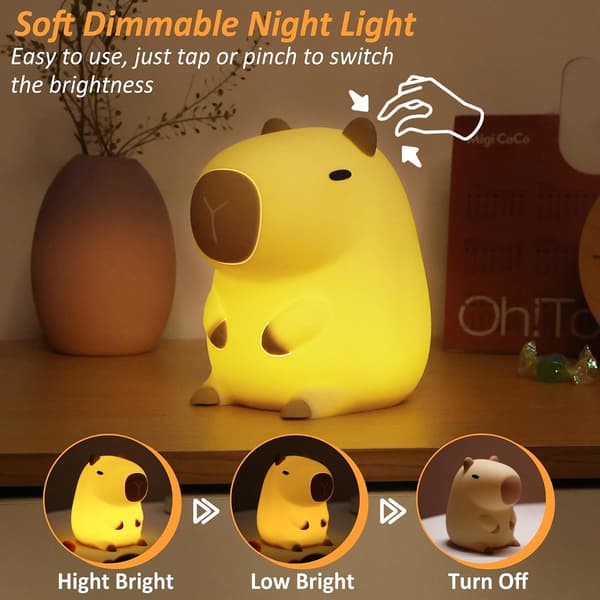 Nattlampe Kapibara - Bedårende LED-silikonlampe med dimmer og timer, gave til kvinner, tenåringsjenter, spedbarn og barn