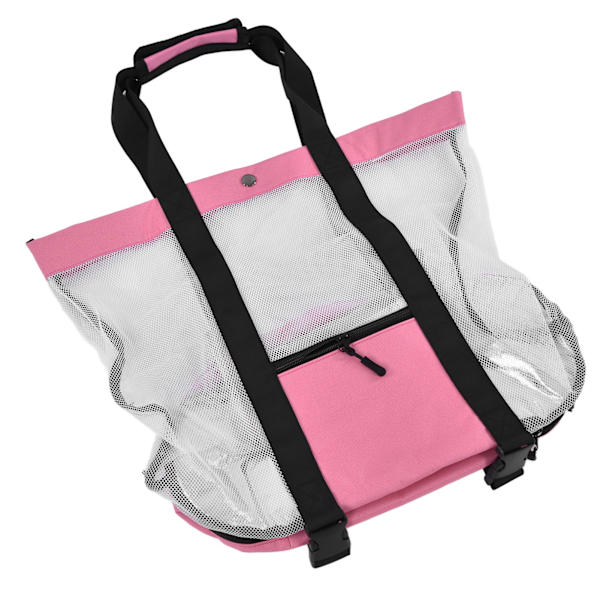 Strandtasker Mesh Bomuld Oversize Opbevaring Tote Tasker til Strand Picnic Grill Camping Pink