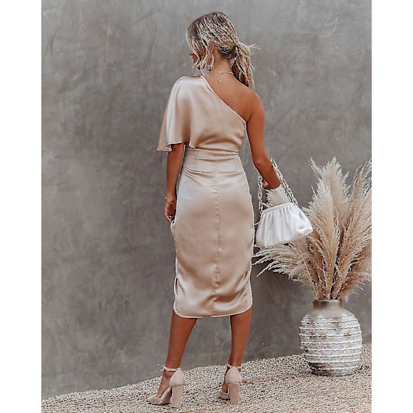 Naisten Kiinteä Kulta Satiini Bodycon Midi-Mekko