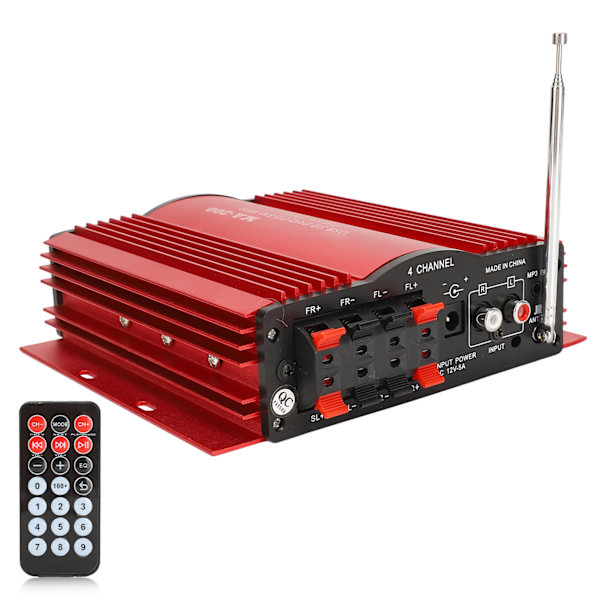 Bilforstærker Digital Audioforstærker 30W 4CH Stereo Effektforstærker Universal til MP3 MP4 DVD VCD FM USB Afspilning