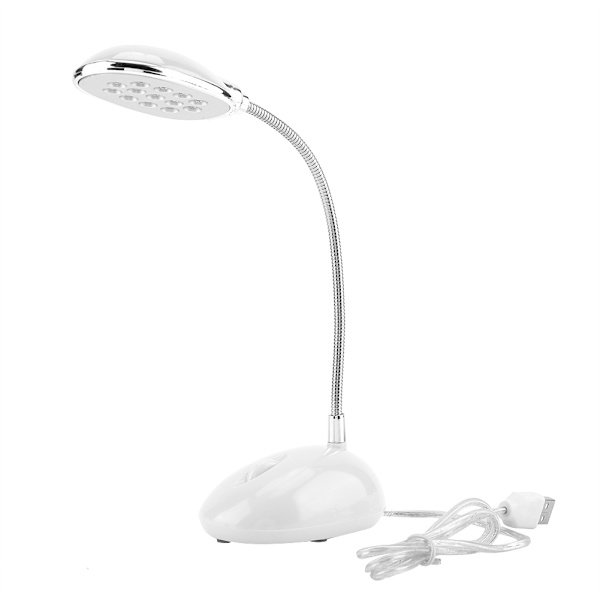 Ljusstark 13 LED-bordslampa Lätt flexibel USB bordslampa för bärbar dator Stationär PC Vit