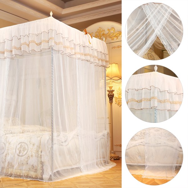 Luxury Princess Four Corner Stolper Seng Gardin Baldakin Netting Myggnett Sengetøy (M)