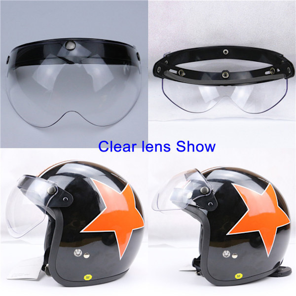 Universal 3 Snap Retro Helmet Visor Vindtät Solskydd Halv Ansikte Motorcykelhjälmar Visir