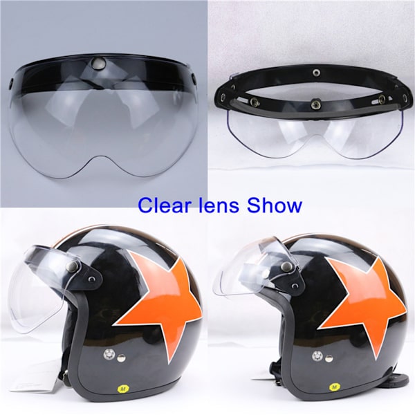 Universal 3 Snap Retro Hjelm Visir Vindtæt Solskærm Halv Ansigt Motorcykel Hjelme Visir