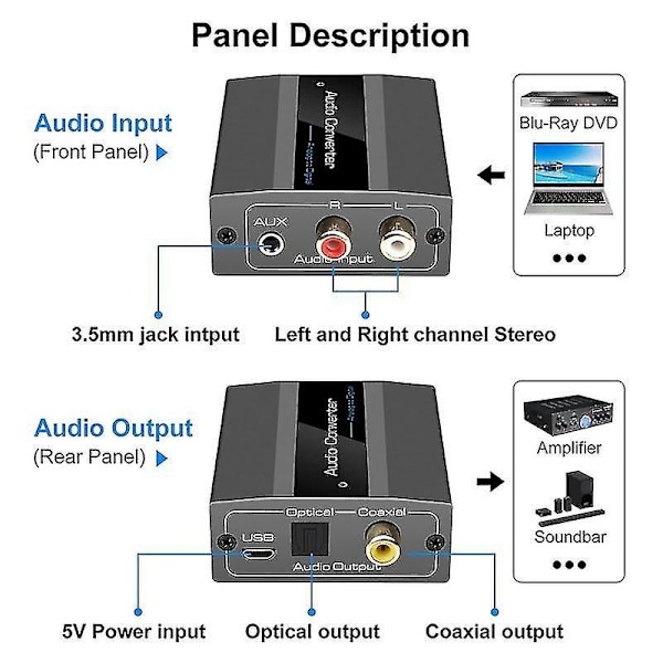 Analog till Digital Ljudomvandlare RCA till Optisk med Optisk Kabel Audio Digital Toslink Och Coaxi-B10