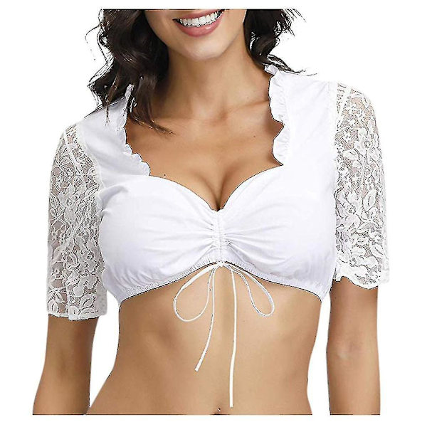 Elegant Svart Blonder Dirndl-Bluse til Oktoberfest - Hvit for Kvinner