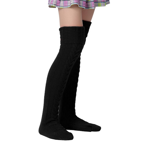 Kabelstrikk Varm Ben Tube Warmers Strømper Vinter Ben Tube Lår Høy Boot Socks svart