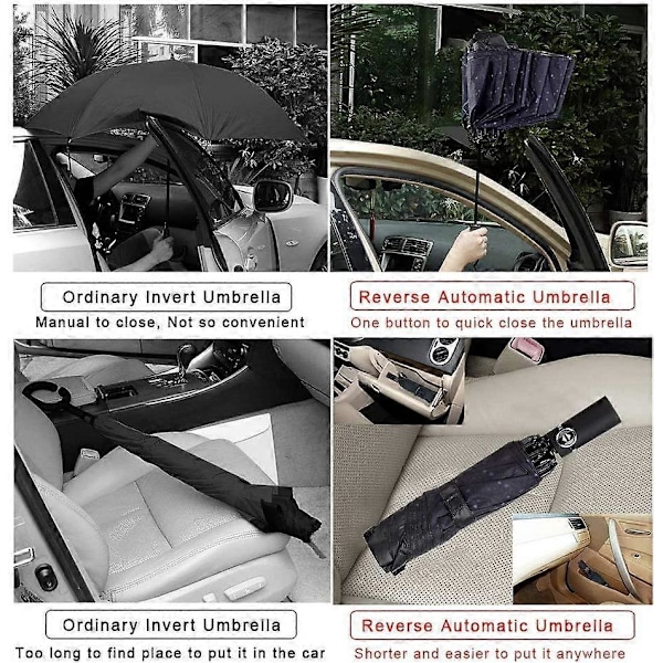 Vindtæt Rejseparaply Kompakt Foldbar Omvendt Paraply