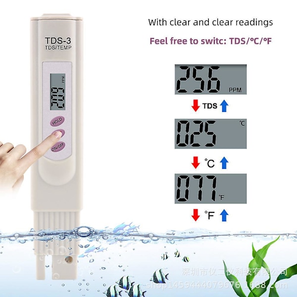 Bærbar Digital LCD Drikkevandsmåler TDS-3 Tester Vandkvalitetspen Temperaturpen