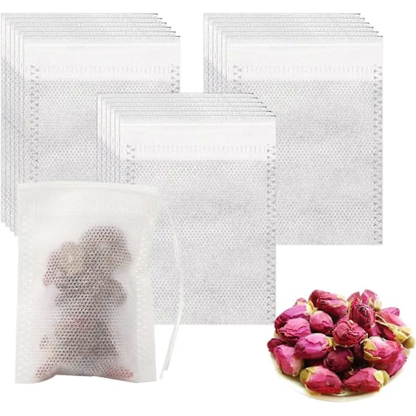 200 st Tepåsar med Dragsko, Non-Woven Tepåsar för Lösviktste, Doftande, Krydda, Vanilj, Lavendel, Kaffe (7 x 9 cm)