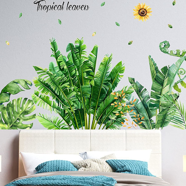 Tropical Plant Leaves Wall Decals - Removable DIY Peel and Stick Wallpaper Stickers for Home Decor