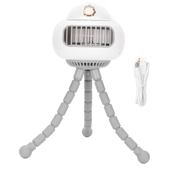 Stroller Fan Portable Handheld Tripod Design Mute 4 Level Speed USB Rechargeable 130 Degree Automatic Shaking Fan White