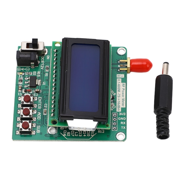 RF-effektmätarsats med digital display, inställbar effektdämpning, logaritmiska detektorförstärkare -75 till +16dBm 6 till 12 VDC
