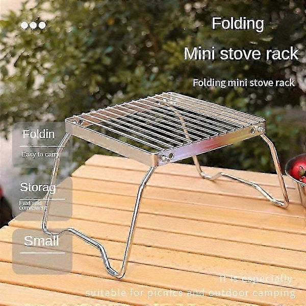 1 stk., Multifunktionel Sammenklappelig Bålgryde, Bærbar Campinggrill i Rustfrit Stål, Udendørs Picnic Grill Gasovnsstativ