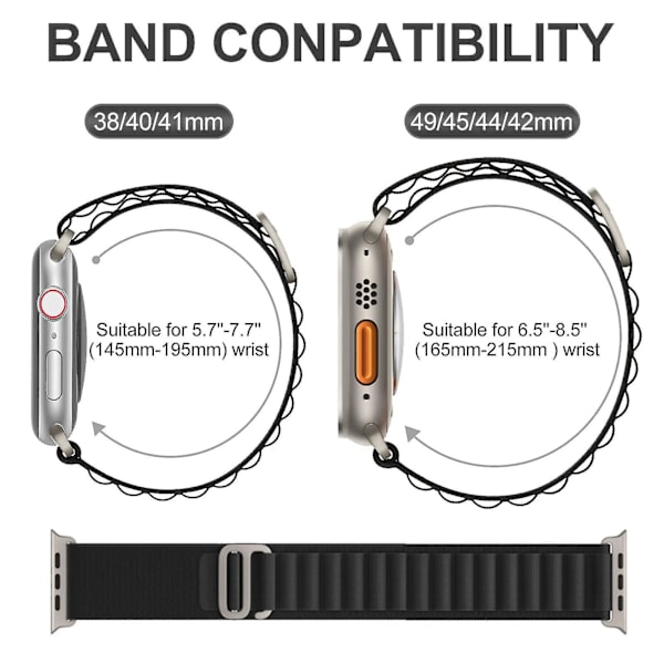 Alpine Loop Nylon Rem til Apple Watch Series 8/7/6/3/5 - Ultra Kompatibel Rem 38mm 40mm 41mm hvid-sort