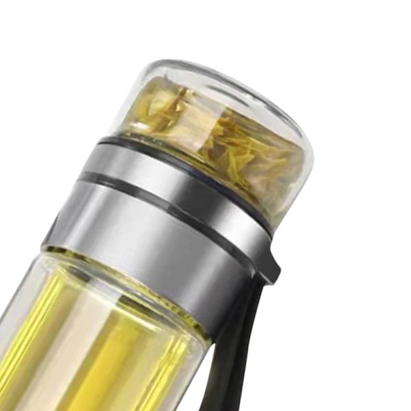 Glas Transparent Te-flaska Bärbar Te Vattenflaska Te och Vatten Separationsflaska Stålfärg