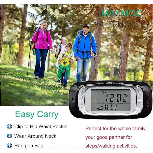 Gångräknare - Räkna steg, distans, kalorier och aktiv tid. Pedometer med klämma för kvinnor och män