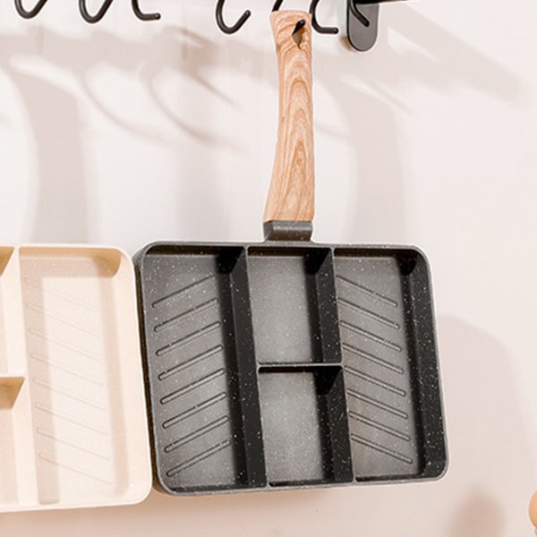 Divided Grill Maifan Stone Coating Aluminium Uniform Heating Anti Stick Multifunctional 4 Section Breakfast Pan för Stekning Ägg Biff Grönsaker Svart