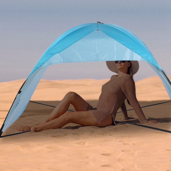 Polyester silverbeläggning Dubbelvikbar portabel utomhussolskydd Praktisk sandstrandstält för att använda strandsemester